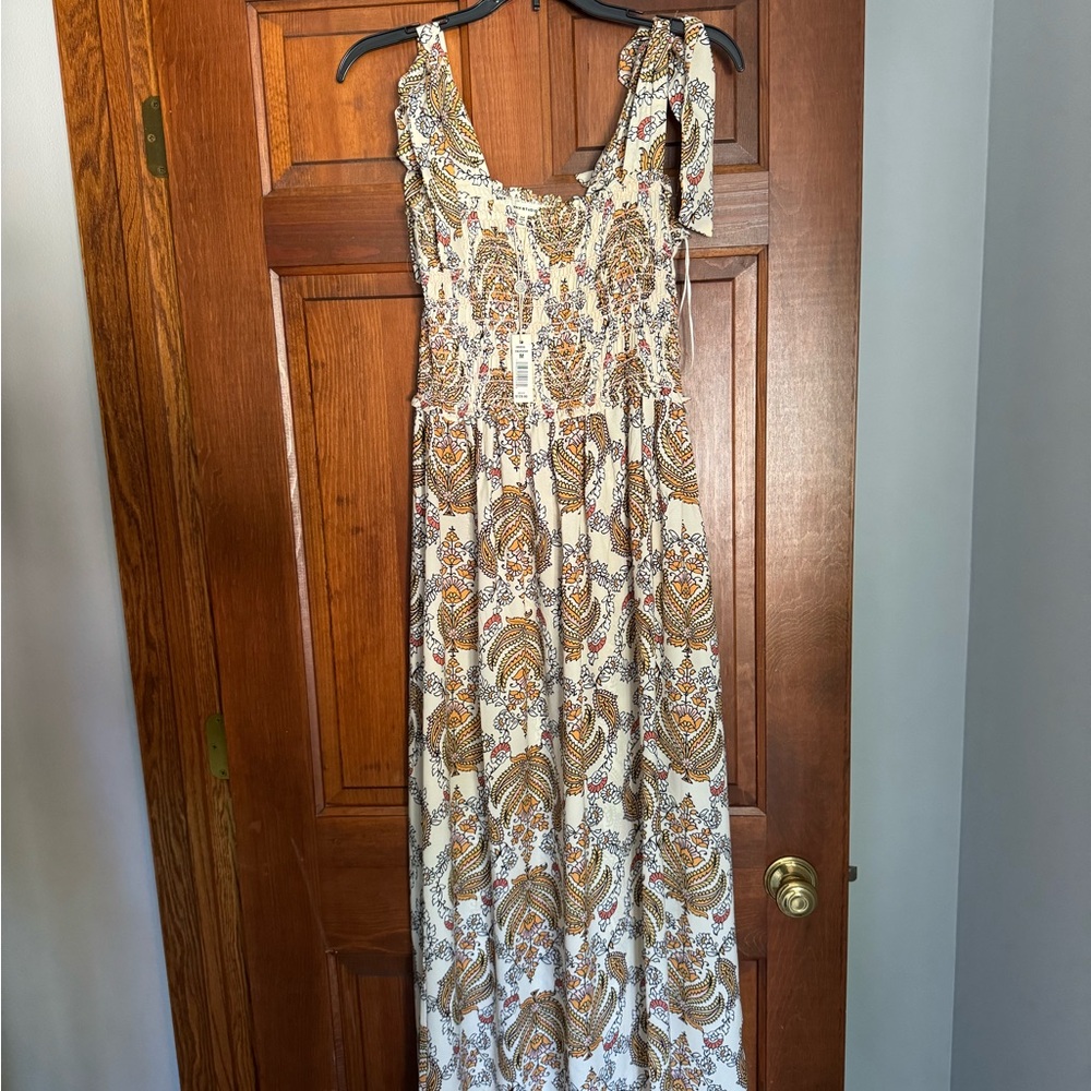 Max Studio One Shoulder Paisley Dress in Cream and Brown